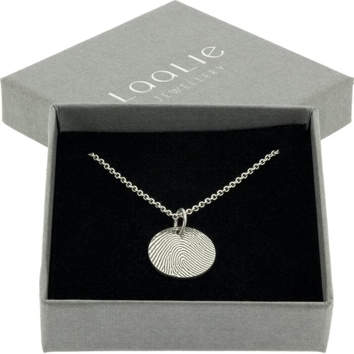 sterling silver circular fingerprint pendant in gift box
