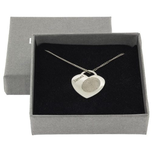 Silver Heart Lock Fingerprint Necklace