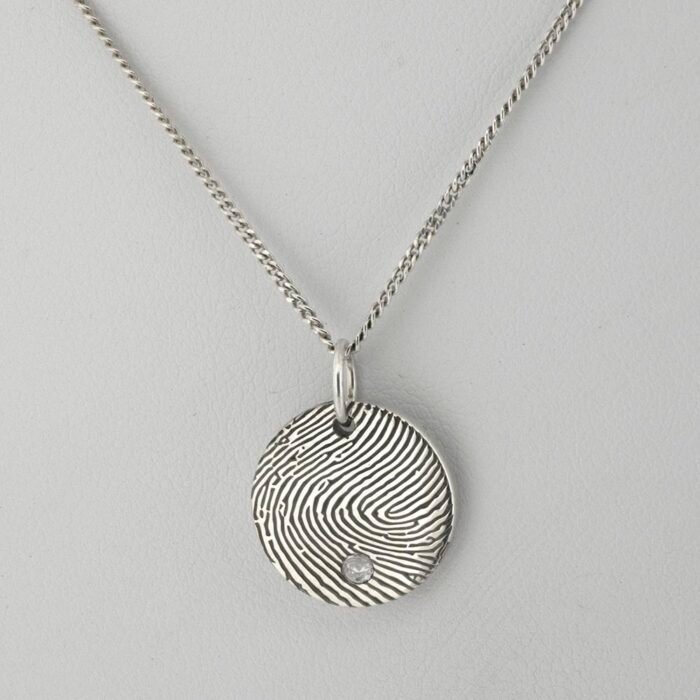 CZ fingerprint keepsake necklace in sterling silver