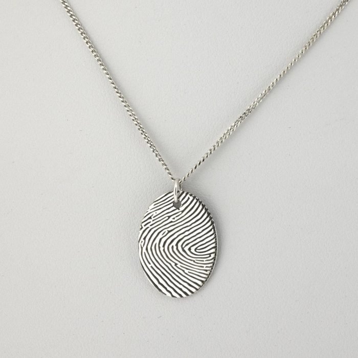 Silver Fingerprint Oval Necklace