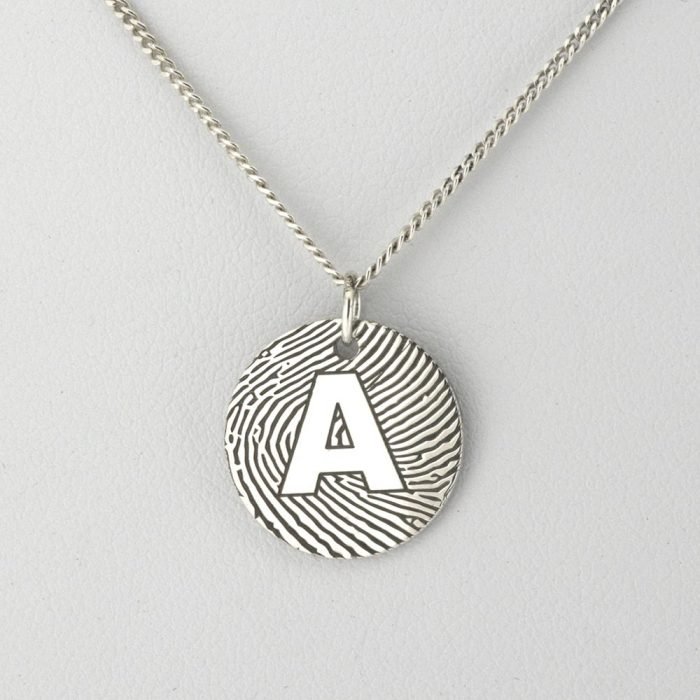 Silver Fingerprint Initial Necklace