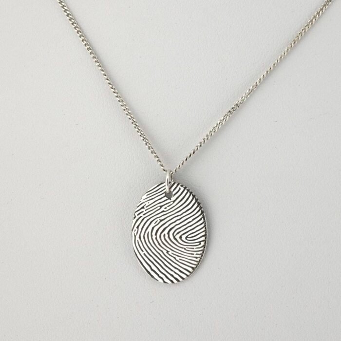 Silver Fingerprint Oval Necklace