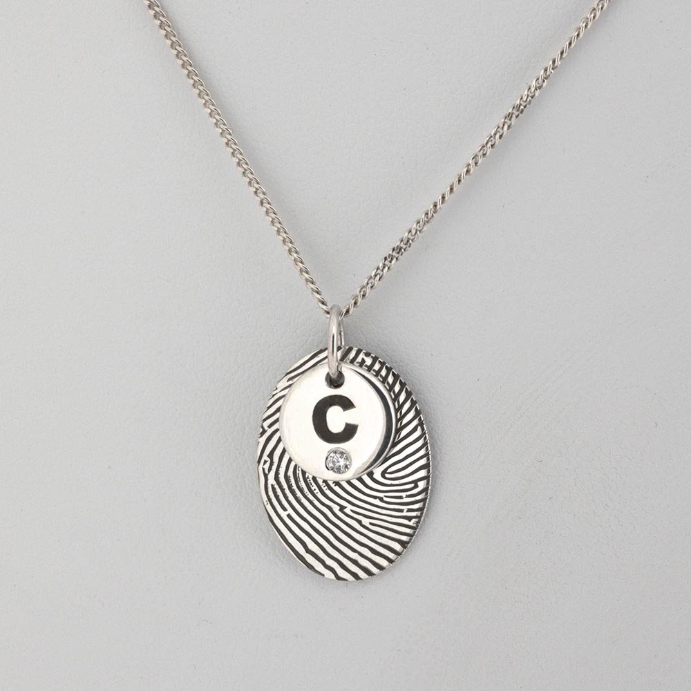 Silver Oval Fingerprint Pendant & CZ Engraved Disc - Image 3