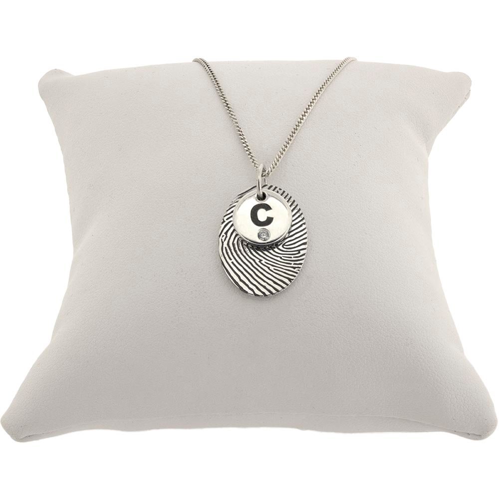 Silver Oval Fingerprint Pendant & CZ Engraved Disc - Image 2