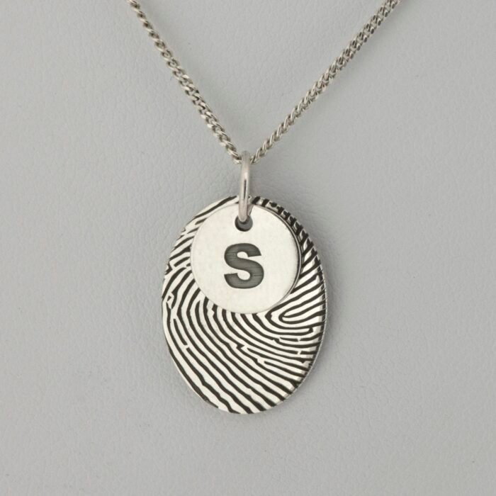 Silver Oval Fingerprint Pendant & Engraved Disc - Image 3