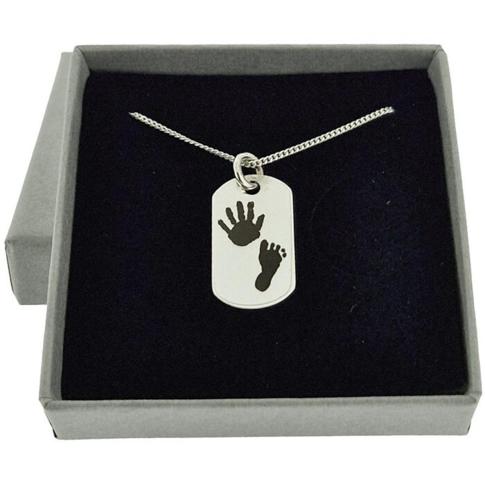 Engraved baby's handprint necklace