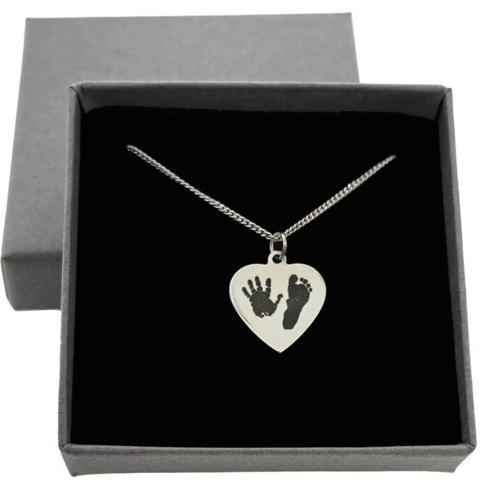 Silver Heart Hand / Footprint Pendant