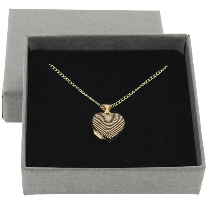 9ct gold fingerprint heart locket with photo space in gift box