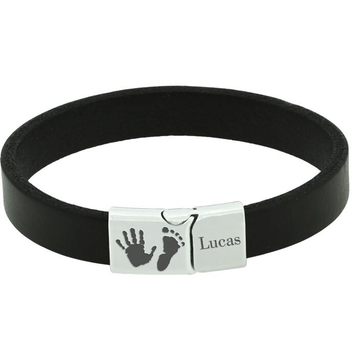 Mens Leather Hand / Footprint Bracelet - Image 2