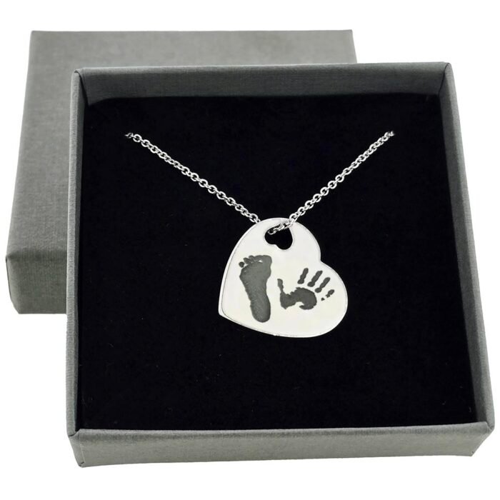 Silver Heart Cut Out Handprint and Footprint Pendant