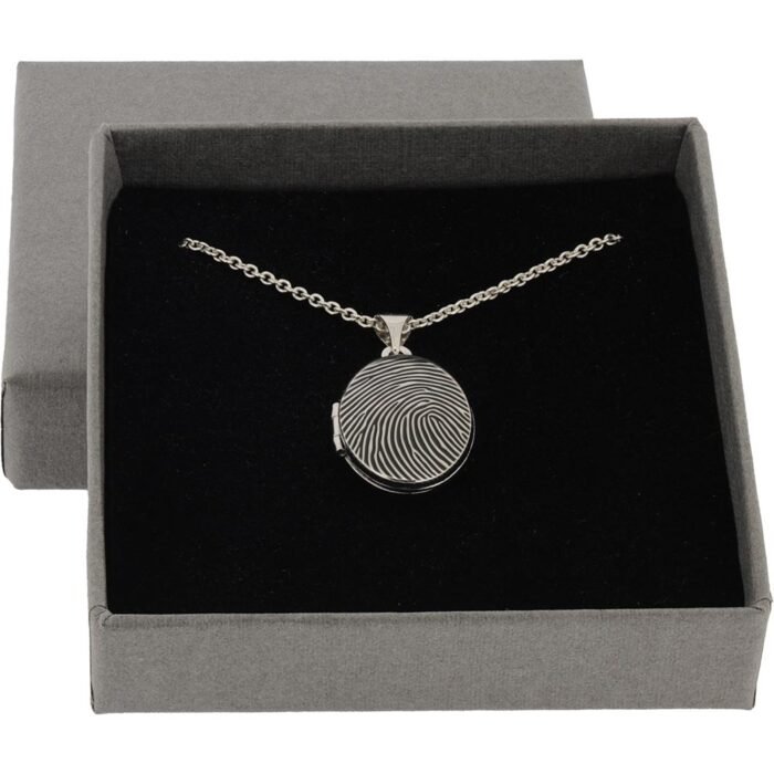 Silver Fingerprint Oval Photo Locket