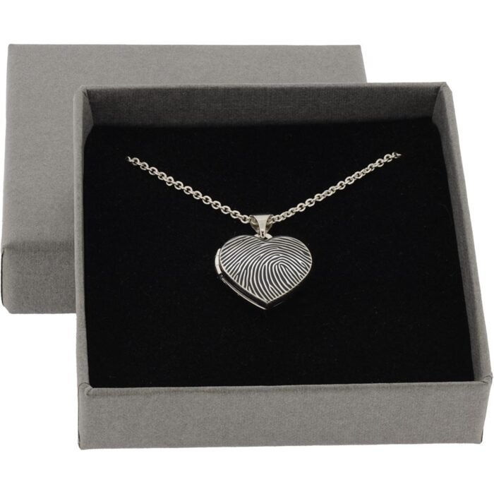 Silver Fingerprint Heart Photo Locket