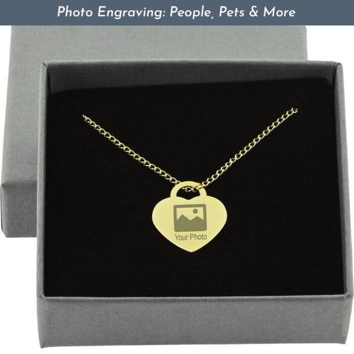 Photo Engraved 9ct Gold Heart Lock Pendant