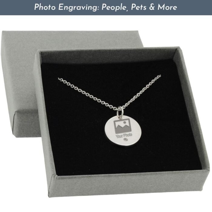 Photo Engraved Silver Disc with Cubic Zirconia