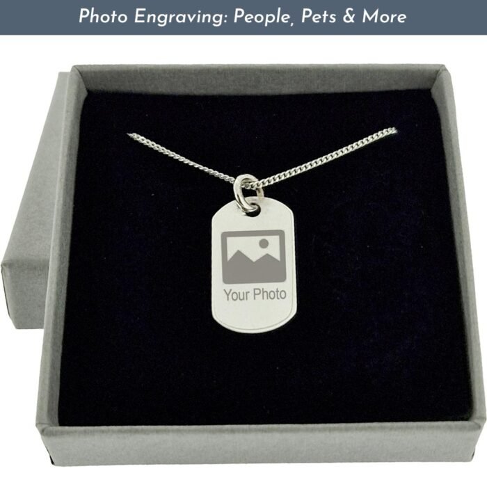 Photo Engraved Silver Dog Tag Pendant
