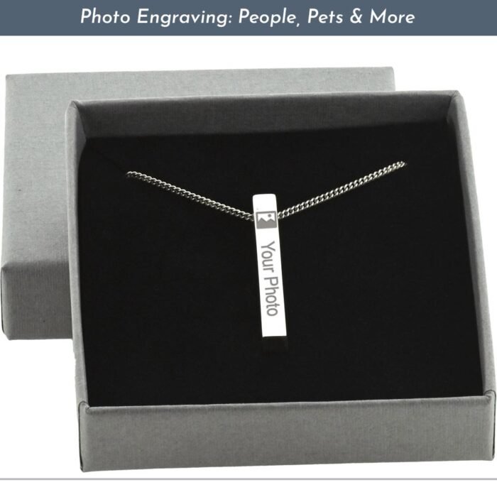 Photo Engraved Solid Silver Bar Necklace