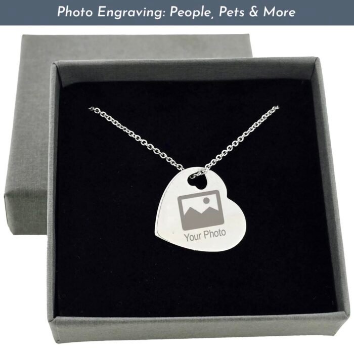 Photo Engraved Silver Heart Cut Out Pendant