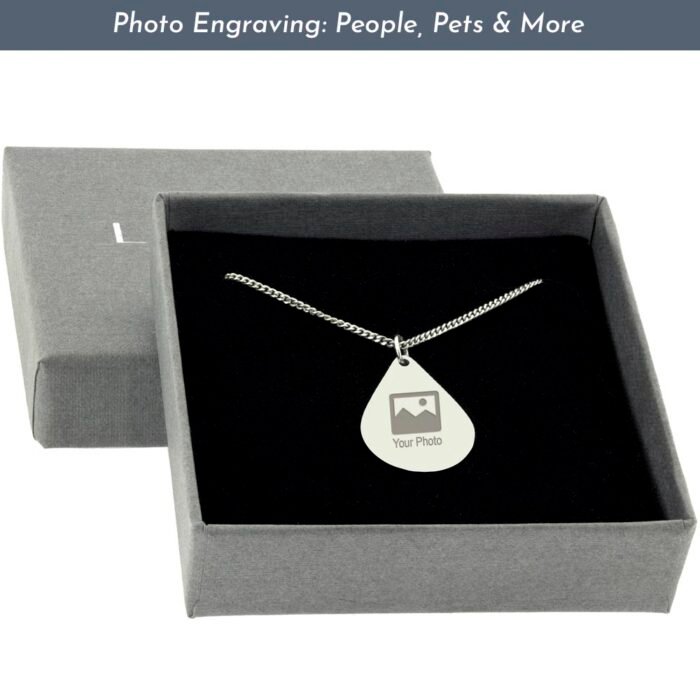 Photo Engraved Silver Teardrop Pendant