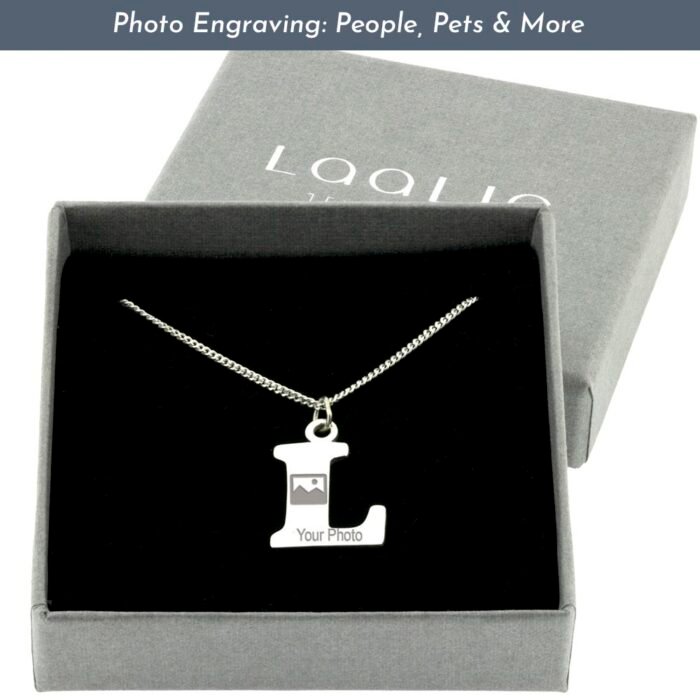 Photo Engraved Silver Letter Necklace