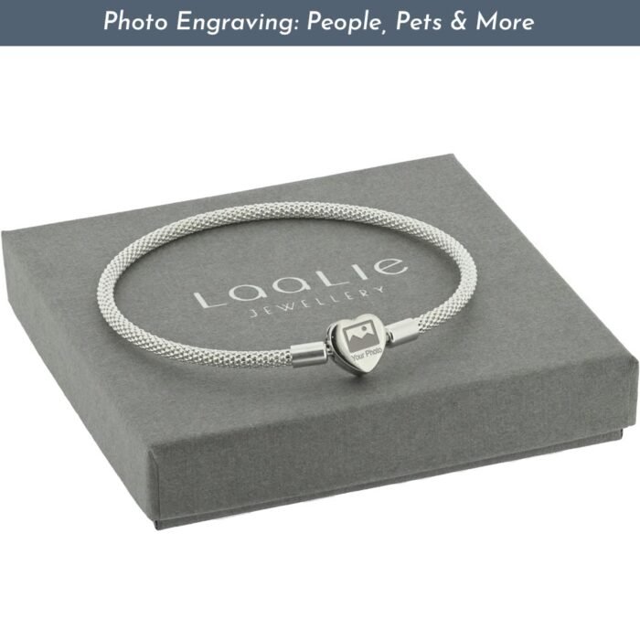 Photo Engraved Heart Bangle Bracelet