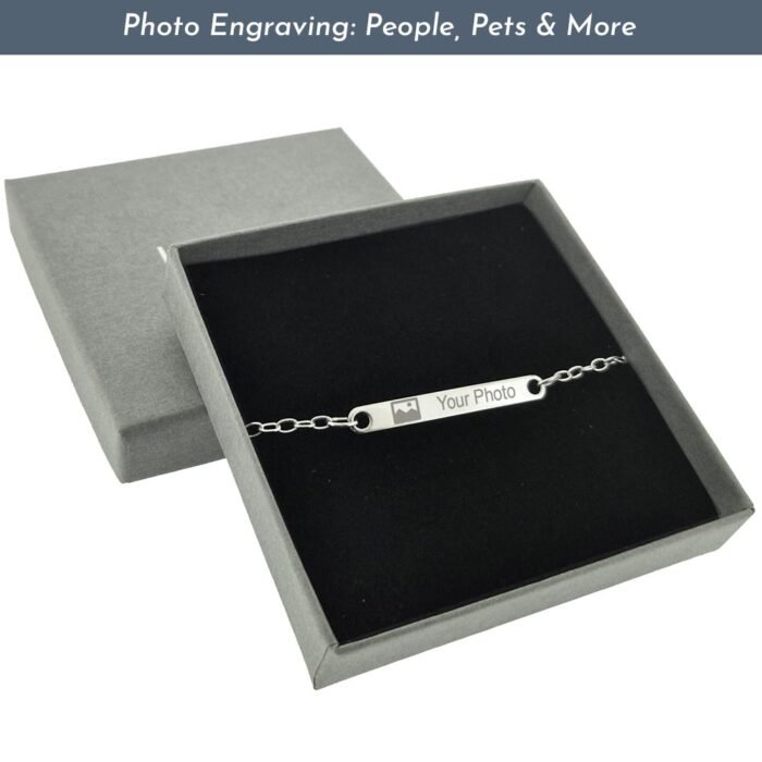 Photo Engraved Sterling Silver Name Plate Bracelet