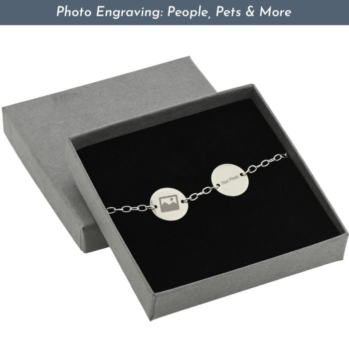 Photo Engraved Silver Disc Bracelet