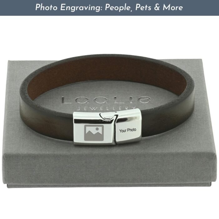 Mens Photo Engraved Leather Bracelet