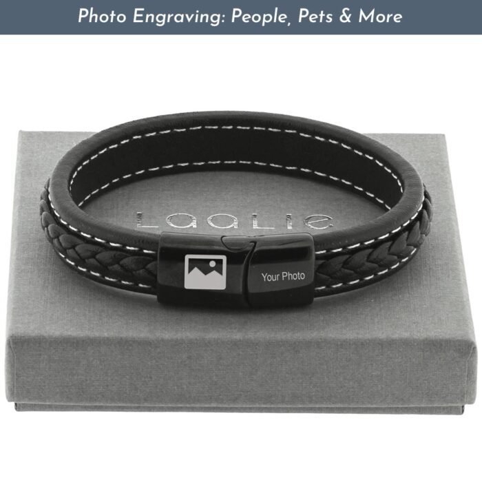 Mens Photo Engraved Stitched Woven Effect Bracelet