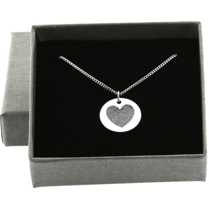 Fingerprint Heart Engraved Circular Pendant