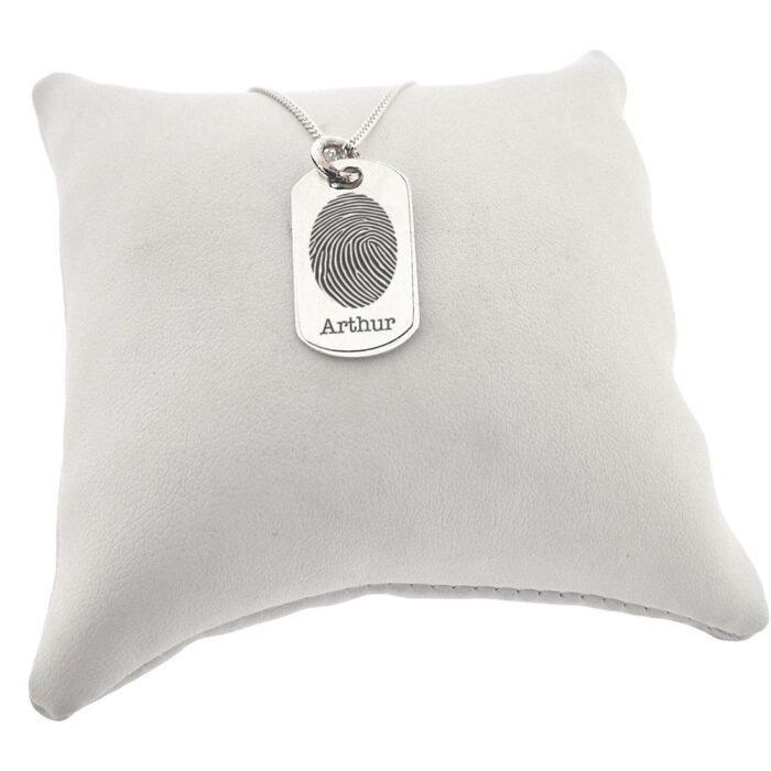 engraved silver fingerprint dog tag pendant with optional back message