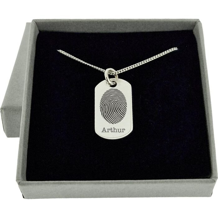 sterling silver fingerprint dog tag pendant in Laalie gift box
