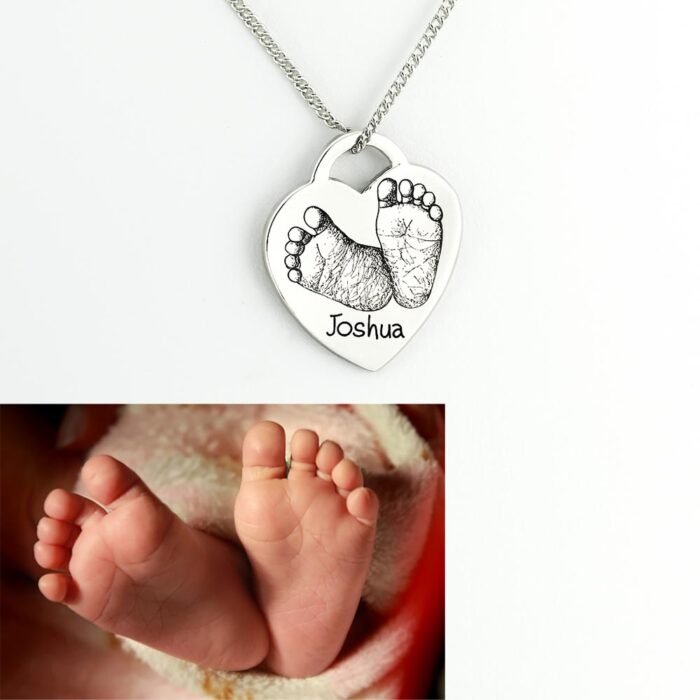 Silver Baby Footprint Necklace From a Photo - Image 4