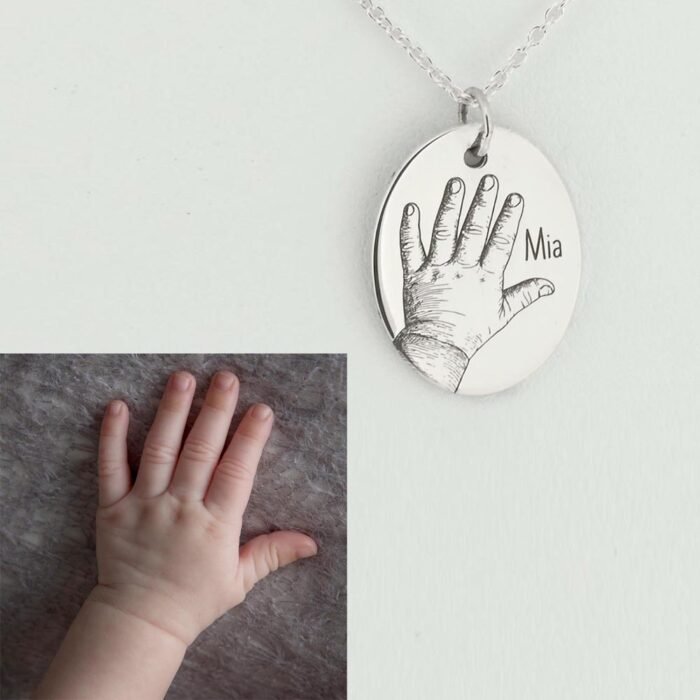 Silver Baby Handprint Necklace From a Photo - Image 4