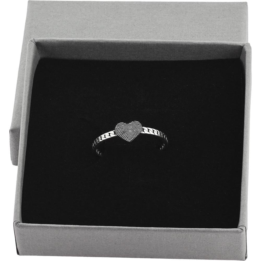 sterling silver fingerprint heart ring engraved with your loved one's fingerprint