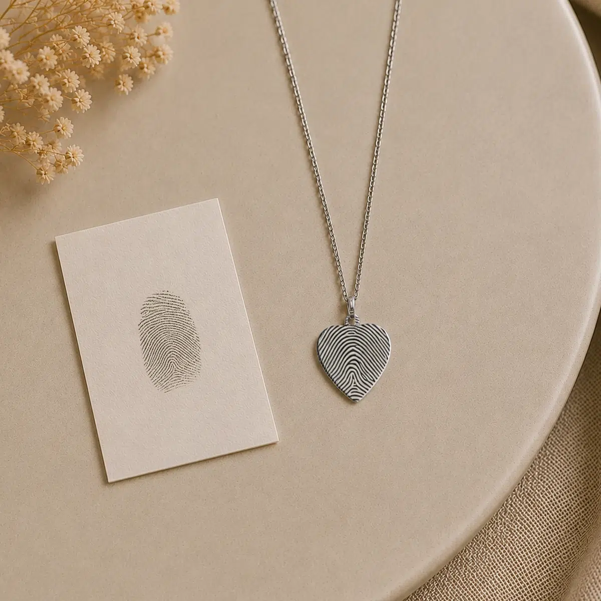 Real fingerprint jewellery pendant engraved from a loved one's fingerprint