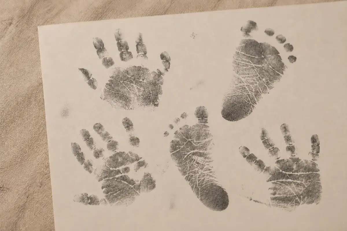 Baby handprints and footprints on paper for personalised jewellery