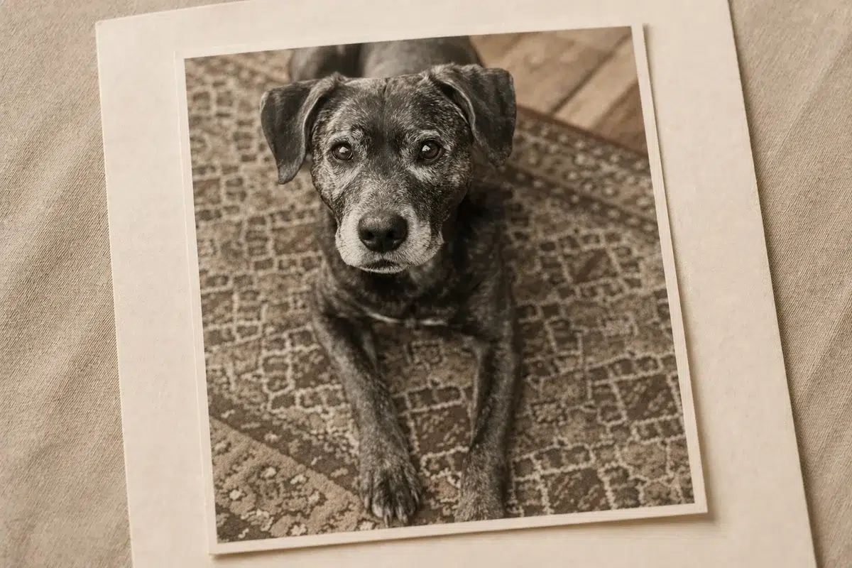 Warm printed photograph of a dog for personalised jewellery
