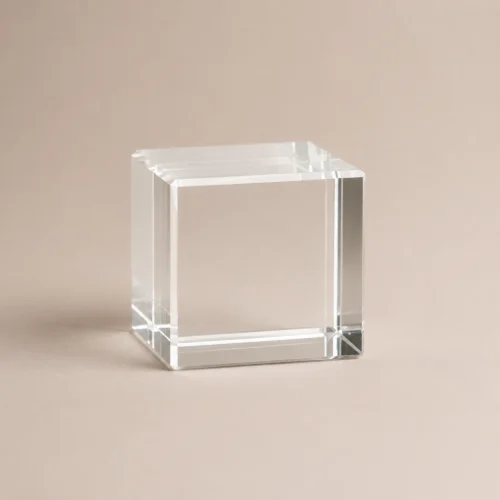 Small clear crystal cube C0001 shown on a white background