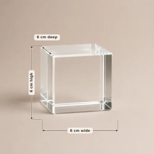 Small clear crystal cube C0001 with width, height and depth measurements