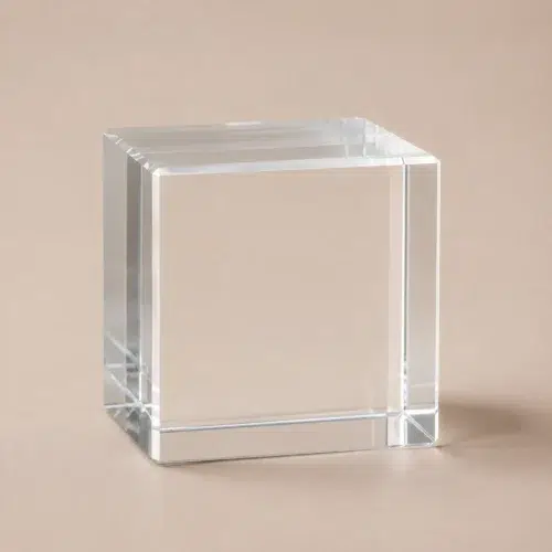 Large clear crystal cube C0002 shown on a white background