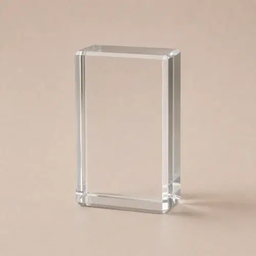 Medium clear rectangular crystal block C0004 displayed in portrait orientation