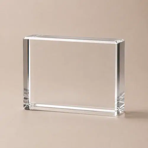 Large clear rectangular crystal block C0005 displayed in landscape orientation