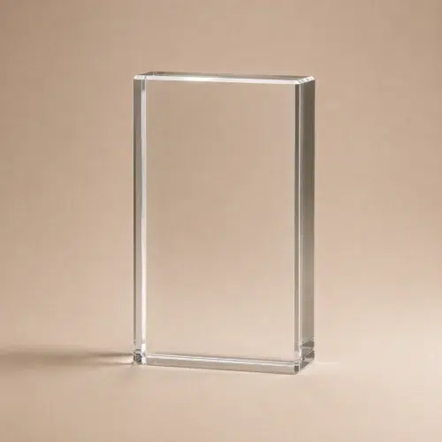 Extra large clear rectangular crystal block C0006 displayed in portrait orientation